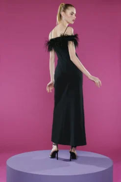 Coast Premium Feather Bardot Maxi Dress -Coast Shop acc01098 black xl 2 scaled