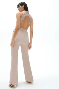 Coast Sequin Bodice Halter Neck Wide Leg Jumpsuit -Coast Shop acc01229 blush xl 2