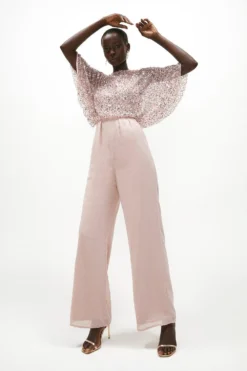 Coast Embellished Sequin Cape Top Wide Leg Jumpsuit