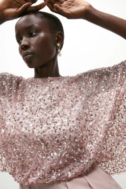 Coast Embellished Sequin Cape Top Wide Leg Jumpsuit -Coast Shop acc01231 blush xl 1