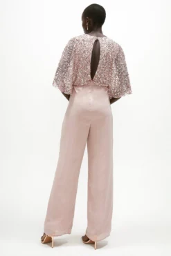 Coast Embellished Sequin Cape Top Wide Leg Jumpsuit -Coast Shop acc01231 blush xl 2