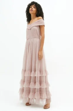 Coast Bardot Tiered Tulle Maxi Dress