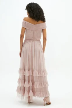 Coast Bardot Tiered Tulle Maxi Dress -Coast Shop acc01300 blush xl 2