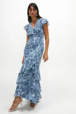 Coast Printed Tiered Hem Ruffle Maxi Dress