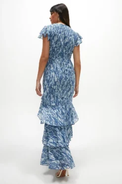 Coast Printed Tiered Hem Ruffle Maxi Dress -Coast Shop acc01301 blue xl 2
