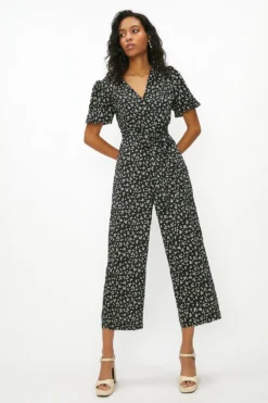 Coast Printed Puff Sleeve Tie Waist Jumpsuit