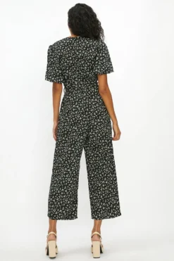 Coast Printed Puff Sleeve Tie Waist Jumpsuit -Coast Shop acc01552 black xl 2