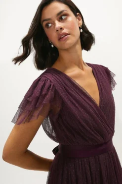 Coast Spot Mesh V Neck Maxi Dress -Coast Shop acc01603 berry xl 1