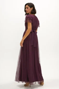 Coast Spot Mesh V Neck Maxi Dress -Coast Shop acc01603 berry xl 2