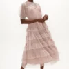 Coast Puff Sleeve Tulle Tiered Midi Dress