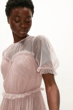 Coast Puff Sleeve Tulle Tiered Midi Dress -Coast Shop acc01610 blush xl 1
