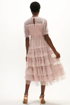 Coast Puff Sleeve Tulle Tiered Midi Dress -Coast Shop acc01610 blush xl 2