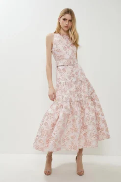 Coast Premium Jacquard Tiered Belted Midaxi Dress