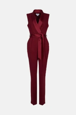 Coast Straight Leg Tie Waist Tux Wrap Jumpsuit -Coast Shop acc02558 berry xl 3