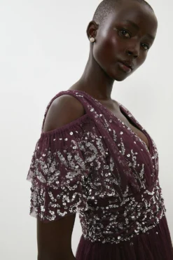 Coast Cold Shoulder Embellished Maxi Dress -Coast Shop acc95321 berry xl 1