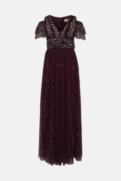 Coast Cold Shoulder Embellished Maxi Dress -Coast Shop acc95321 berry xl 3