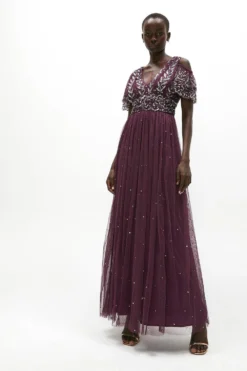 Coast Cold Shoulder Embellished Maxi Dress -Coast Shop acc95321 berry xl 4