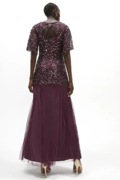 Coast Sequin Angel Sleeve Maxi Dress 6 Coast Sequin Angel Sleeve Maxi Dress -Coast Shop acc95328 berry xl 2