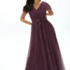 Coast Tulle V-Neck Tie Belt Bridesmaid Maxi Dress