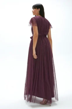 Coast Tulle V-Neck Tie Belt Bridesmaid Maxi Dress -Coast Shop acc95330 berry xl 2