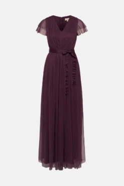 Coast Tulle V-Neck Tie Belt Bridesmaid Maxi Dress -Coast Shop acc95330 berry xl 3
