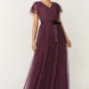 Coast Tulle V-Neck Tie Belt Maxi Dress
