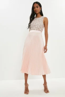 Coast Satin Pleated Midi Skirt