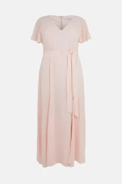 Coast Plus Size Angel Sleeve Split Front Tie Waist Maxi Dress -Coast Shop bcc00145 blush xl 3