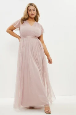 Coast Plus Size Tulle V-neck Tie Belt Maxi Dress
