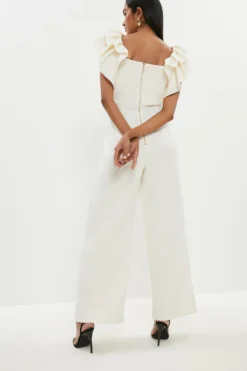 Coast Ruffle Sleeve Wide Leg Scuba Jumpsuit -Coast Shop bcc00330 ivory xl 2