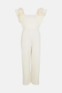 Coast Ruffle Sleeve Wide Leg Scuba Jumpsuit -Coast Shop bcc00330 ivory xl 3