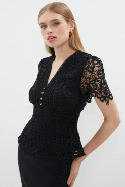 Coast Lace V Neck Peplum Top