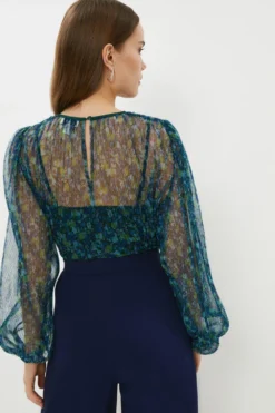 Coast Pleated Mesh Long Sleeve Top -Coast Shop bcc00798 blue xl 2