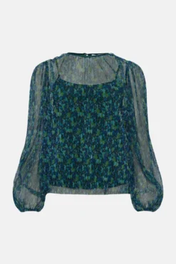 Coast Pleated Mesh Long Sleeve Top -Coast Shop bcc00798 blue xl 3