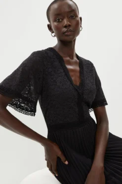 Coast Lace Bodice Angel Sleeve Pleat Skirt Midi Dress