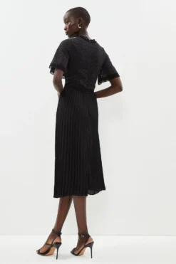 Coast Lace Bodice Angel Sleeve Pleat Skirt Midi Dress -Coast Shop bcc00806 black xl 2