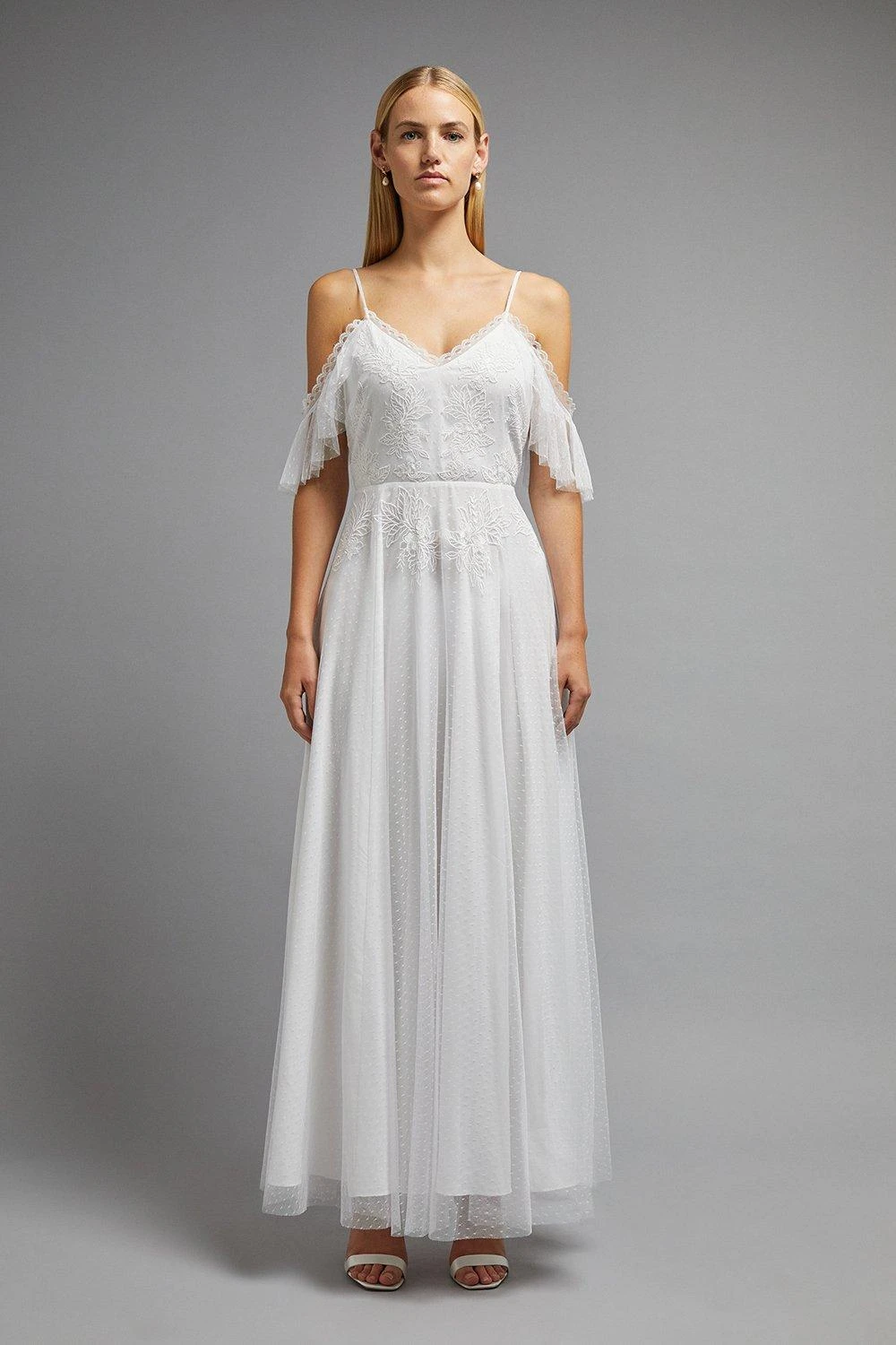 Coast Cold Shoulder Lace Bodice Spot Tulle Dress 1 Coast Cold Shoulder Lace Bodice Spot Tulle Dress