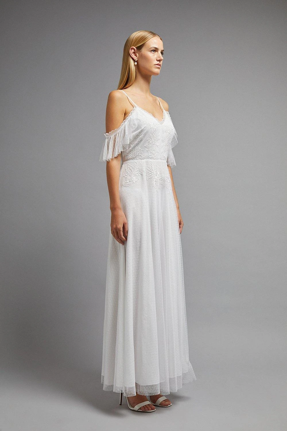 Coast Cold Shoulder Lace Bodice Spot Tulle Dress 2 Coast Cold Shoulder Lace Bodice Spot Tulle Dress - Image 2