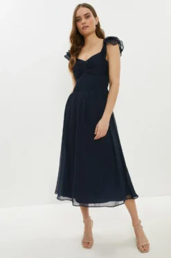 Coast Ruffle Sleeve Crinkle Chiffon Midi Dress