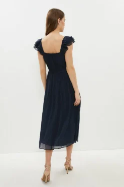 Coast Ruffle Sleeve Crinkle Chiffon Midi Dress -Coast Shop bcc01118 navy xl 2
