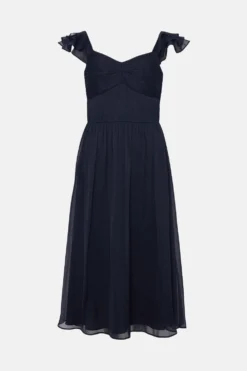 Coast Ruffle Sleeve Crinkle Chiffon Midi Dress -Coast Shop bcc01118 navy xl 3