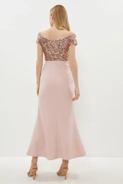Coast Sequin Bardot Fishtail Maxi Dress -Coast Shop bcc01162 blush xl 2