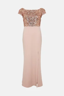 Coast Sequin Bardot Fishtail Maxi Dress -Coast Shop bcc01162 blush xl 3