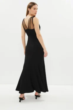 Coast V Neck Sheer Over Layer Fishtail Maxi Dress -Coast Shop bcc01207 black xl 2