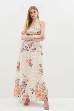 Coast Placement Print Tropical Broderie Maxi Dress