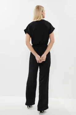 Coast Hammered Tie Waist Wrap Top Jumpsuit -Coast Shop bcc01305 black xl 2