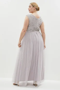 Coast Plus Size Linear Embellished Bardot Maxi Dress​ -Coast Shop bcc01362 lilac xl 2