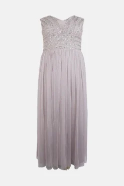Coast Plus Size Linear Embellished Bardot Maxi Dress​ -Coast Shop bcc01362 lilac xl 3