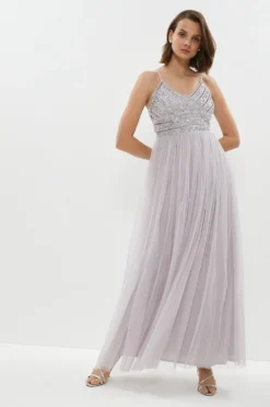 Coast Linear Embellished Tulle Cami Maxi Dress