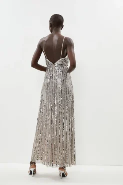 Coast Premium Linear Mixed Sequin Maxi Dress -Coast Shop bcc01397 silver xl 2